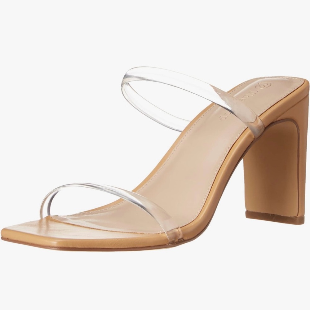 Transparent Strap Tan Block Heel Sandals